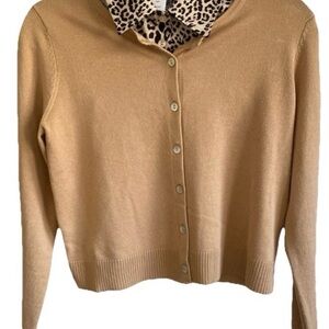 NWT! 2-Piece Set! Rachel Zoe Camel Button-Up Cardigan w/ Leopard Dickie - Small
